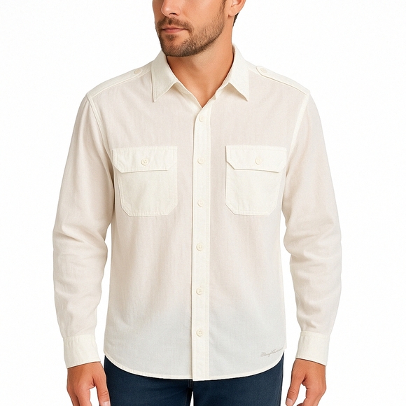 Tommy Bahama 100% Cotton Long Sleeve Utility Button-doen Shirt size Large - Picture 1 of 10